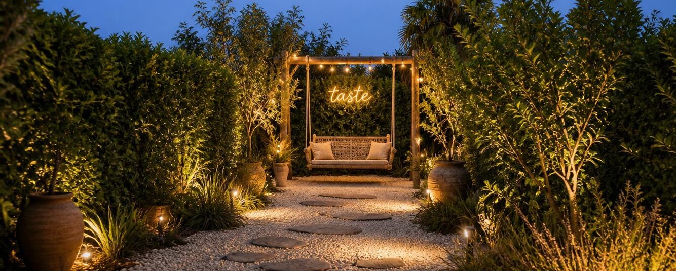 Il giardino alla sera con l’altalena
